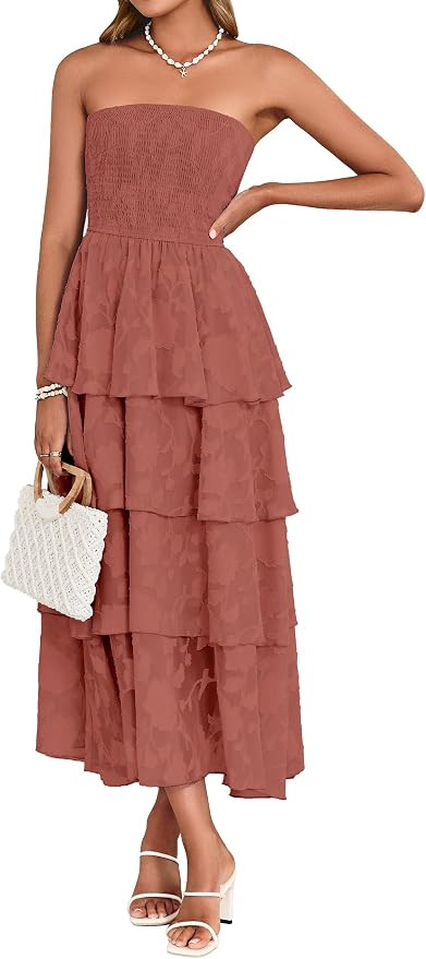 Simplee Womens Summer Strapless Maxi Dress 2026 Boho Floral Off Shoulder Wedding Guest Dresses Ti... | Amazon (US)