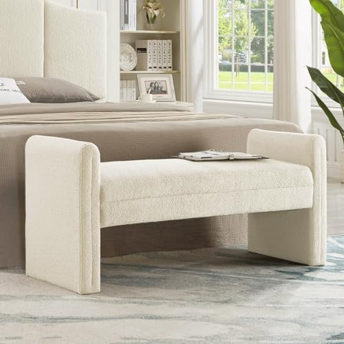 24KF Modern Upholstered Bed Bench Covered with Soft Boucle Teddy Fabric, Lovely Entryway Bench Ot... | Amazon (CA)