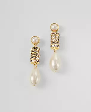 Crystal Disc Pearlized Drop Earrings | Ann Taylor (US)
