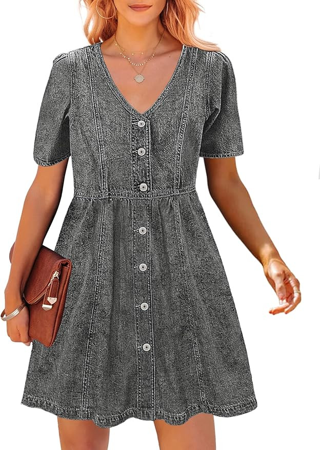 luvamia Denim Dress for Women Button Down Summer Swing Western Short Jean Dresses | Amazon (US)