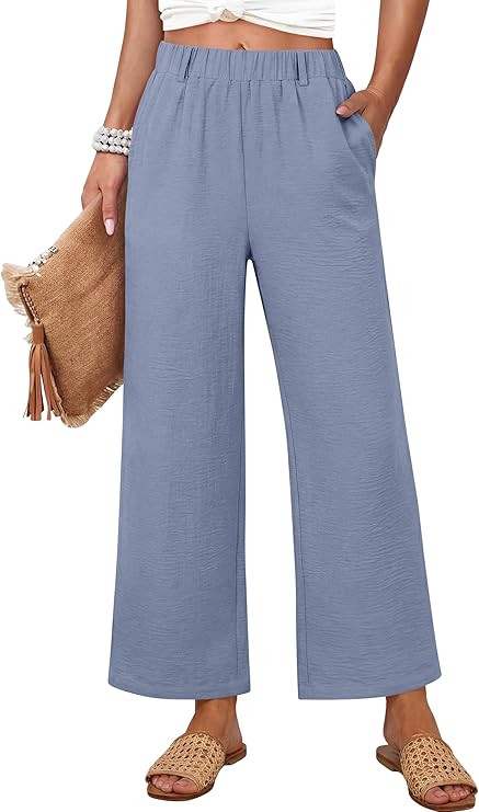 ANRABESS Womens Wide Leg Beach Pants Summer Elastic Waist Lightweight Casual Flowy Palazzo Pants ... | Amazon (US)