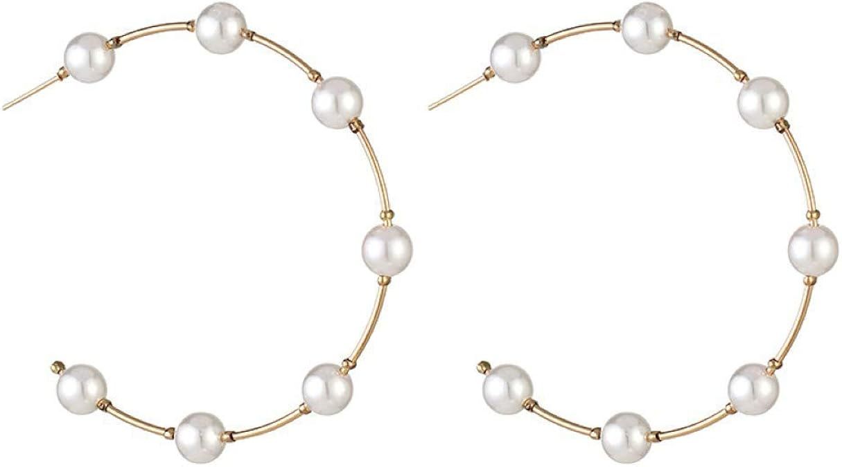 GreenTail Pearl Hoop Earrings for Women Lightweight Pearl Drop Earrings | Amazon (US)