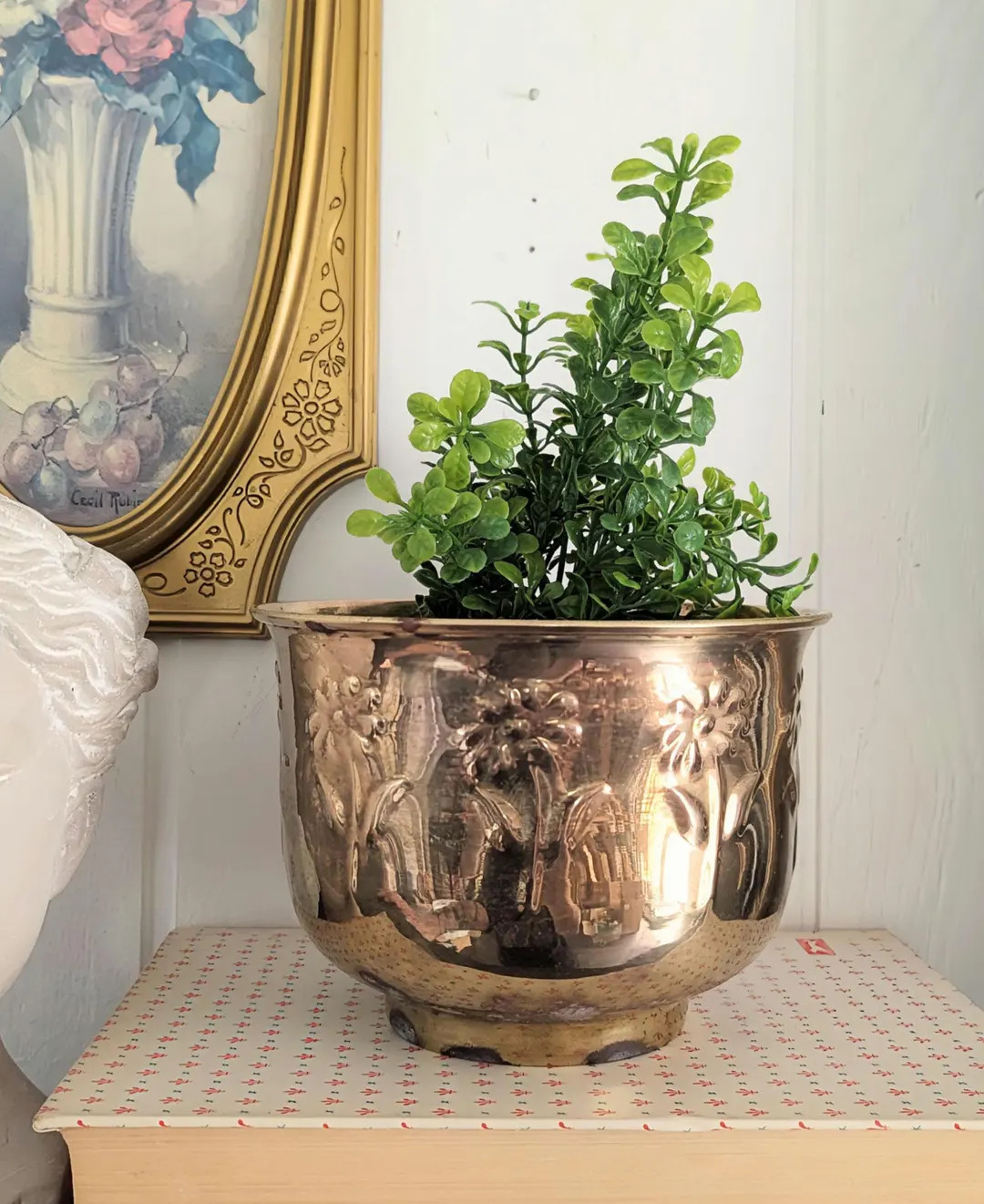 Vintage Solid Brass Embossed Floral Planter, Patina, Made in India/1980s 1990s | Etsy (US)