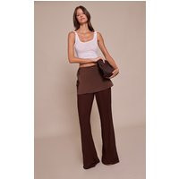 Chocolate Satin Chiffon Overlay Wide Leg Pants | PrettyLittleThing US