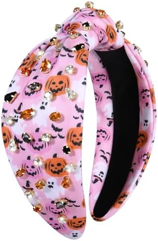 Pink Halloween Headbands for Women Spooky Ghost Pumpkin Knotted Headband Crystal Wide Headband Ha... | Amazon (US)