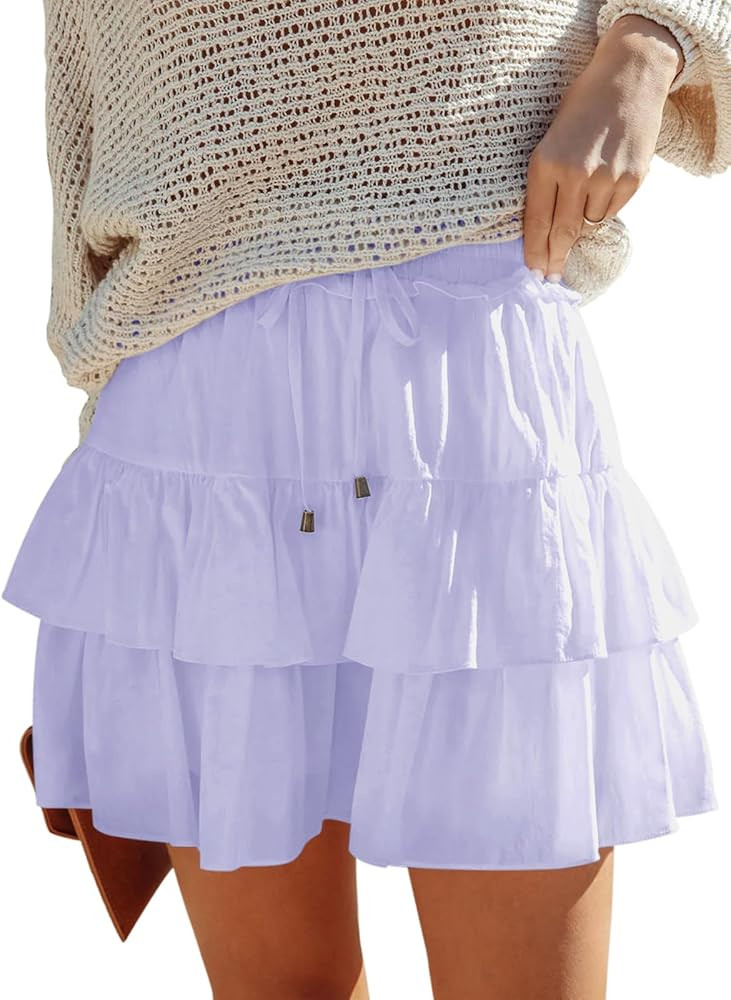 Flowy Shorts for Women Boho Ruffled Tiered Skorts Casual High Waist Mini Skirts Tennis Golf Comfy... | Amazon (US)