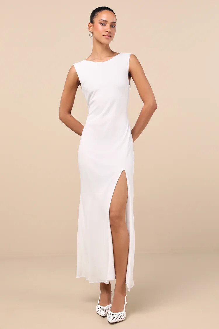 Yaneli White Boat Neck Cowl Back Maxi Dress | Lulus