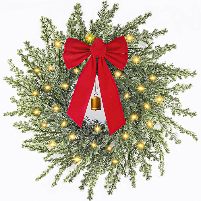 Christmas Wreath with Lights, 26 in Norfolk Pine Wreath for Front Door, Large Greenery Wreath wit... | Amazon (US)