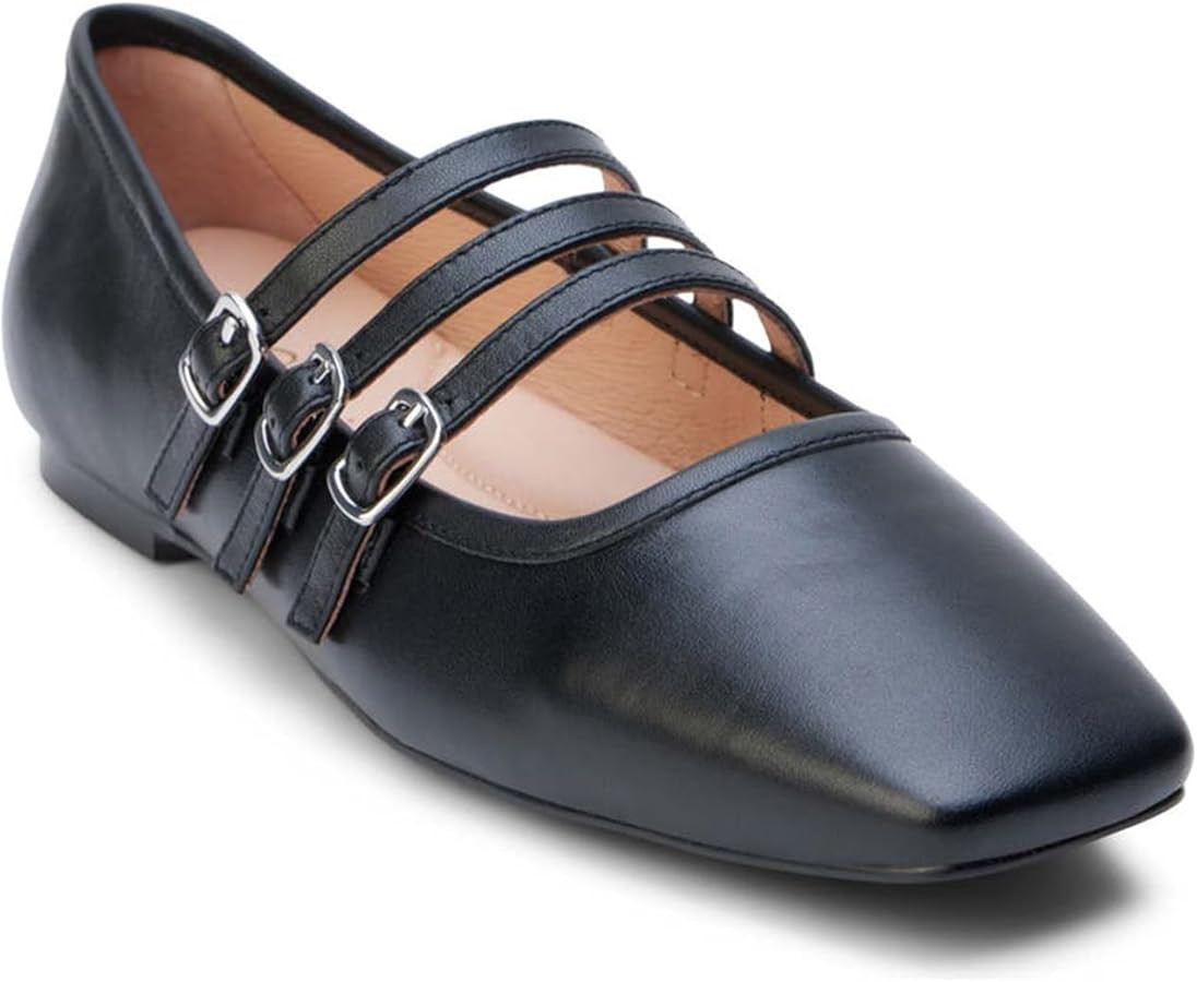Dsevht Mary Jane for Women Closed Square Toe Ballet Flats Strappy Dress Wedding Party Pumps Shoes | Amazon (US)