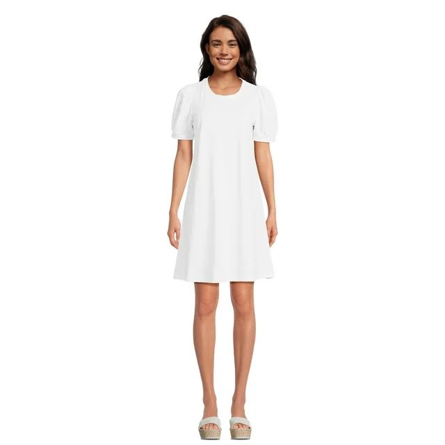 Time and Tru Women's Cotton A-Line Dress with Puff Sleeves, Sizes XS-XXXL | Walmart (US)
