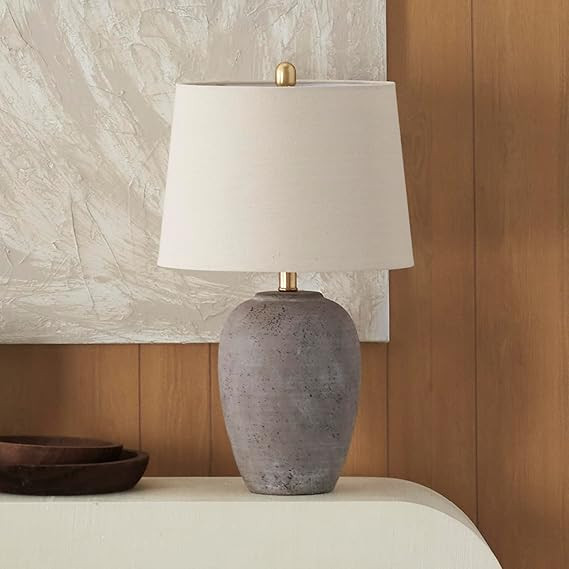 Nourison Home 23" Greyish Brown Earth Tone Rustic Farmhouse Ceramic Table Lamp for Bedroom, Livin... | Amazon (US)