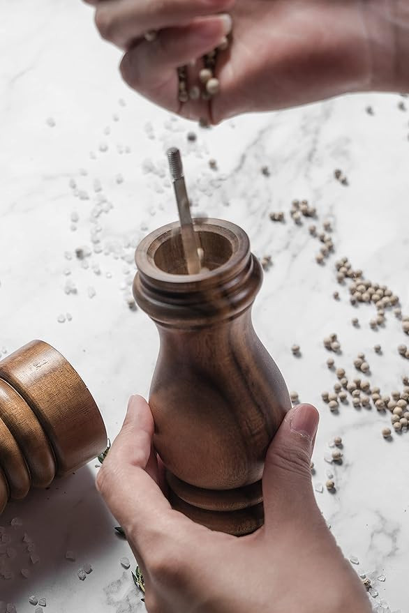 Pepper Grinder,Wood Salt and Pepper Grinder Mills Sets, Acacia Wood Manual Salt Grinder Refillabl... | Amazon (US)
