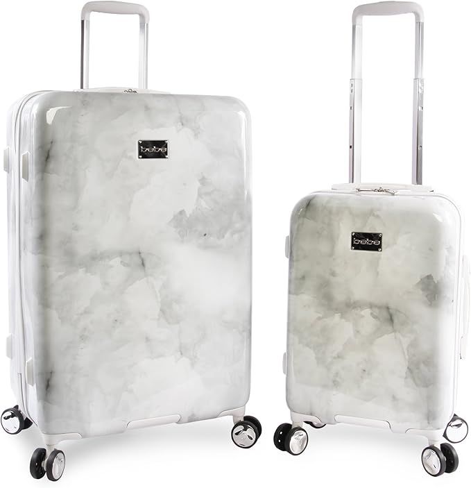 BEBE Women's Lilah 2 Piece Set Suitcase with Spinner Wheels, Silver Marble, One Size | Amazon (US)