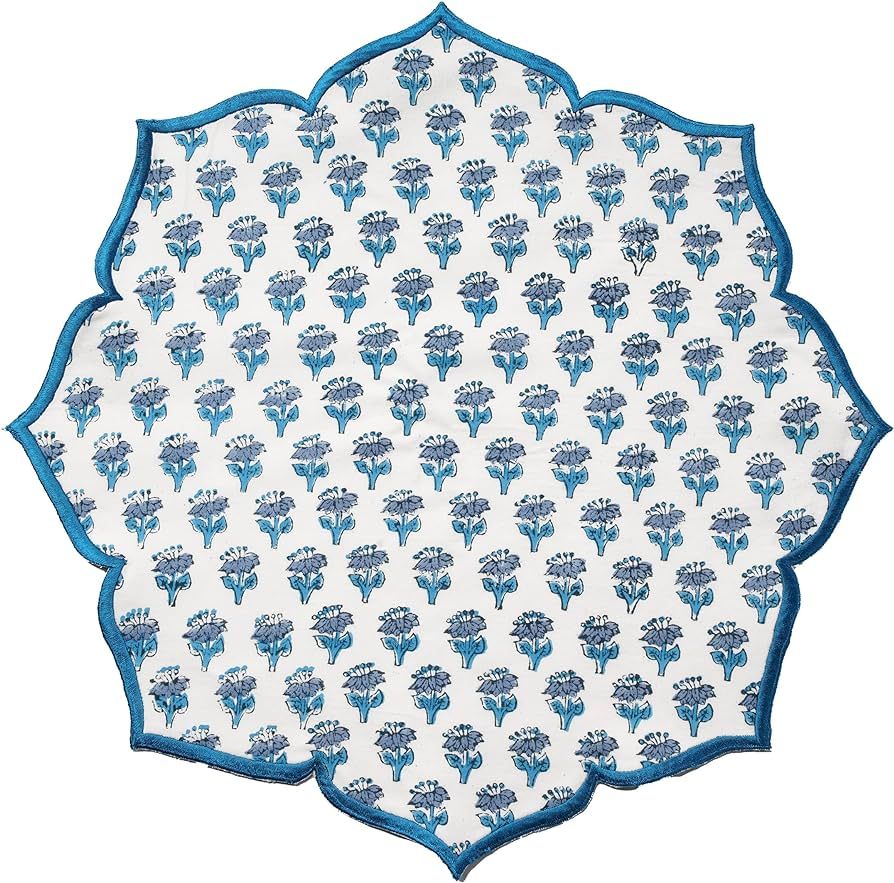 CPC Scalloped Table Placemats Set of 4 100% Cotton Hand Block Printed Flower Shaped-Dinner, Buffe... | Amazon (US)