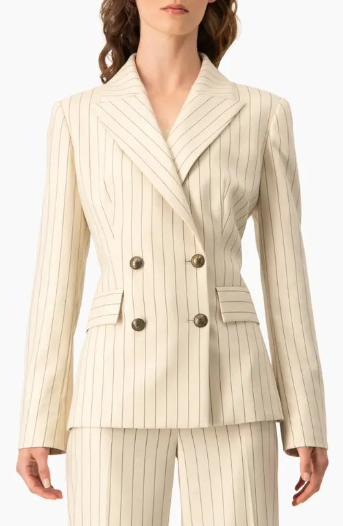IVONNE Pinstripe Double-Breasted Blazer in Beige at Nordstrom, Size 12 | Nordstrom