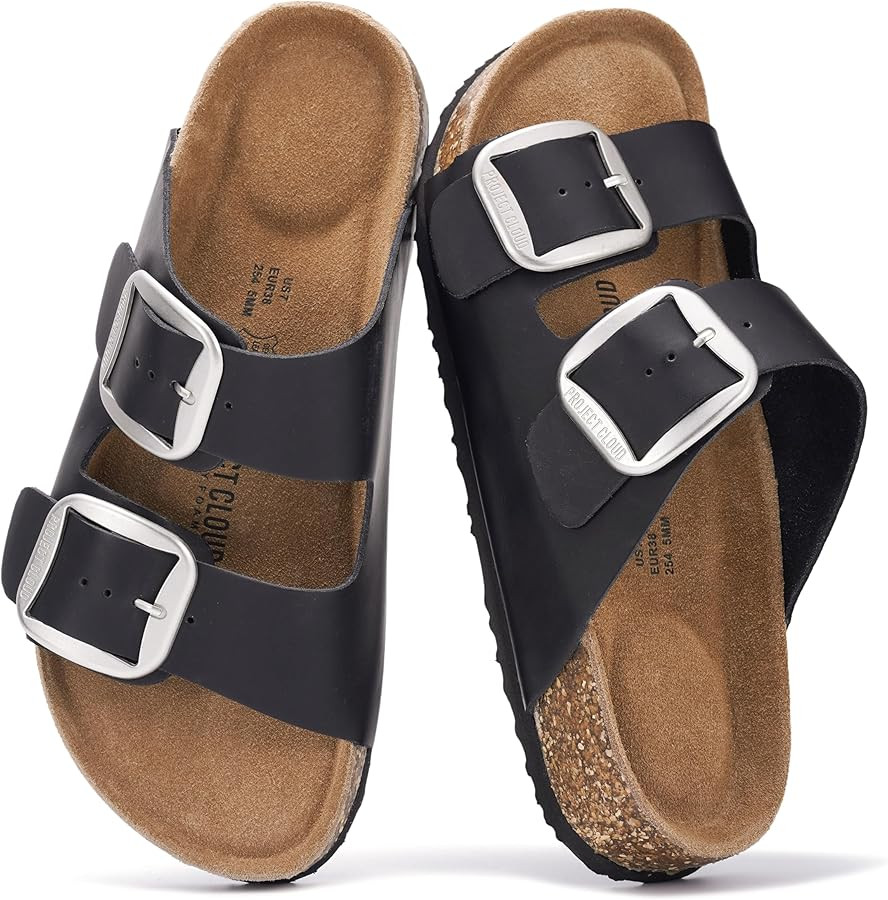 Project Cloud 100% Genuine Leather Flat Sandals for Women 2026 Comfortable Beach Essentials Women... | Amazon (US)