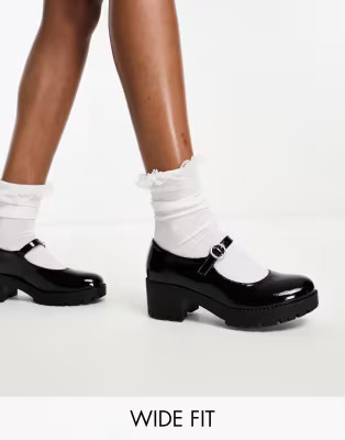 Glamorous Wide Fit low heeled mary janes in black patent | ASOS (Global)