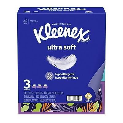 Kleenex - Ultra Soft Facial Tissue, 3-Ply, 120 Tissues/Box, 3 Boxes/Pack (54314) | Best Buy U.S.