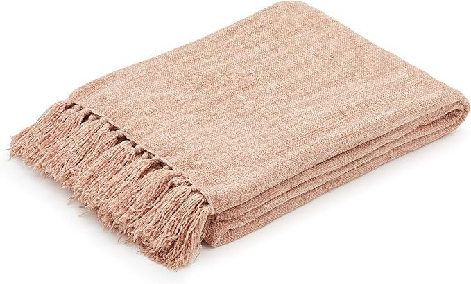 Americanflat Chenille Throw Blanket in Blush Pink - Breathable Polyester with Decorative Fringe -... | Amazon (US)