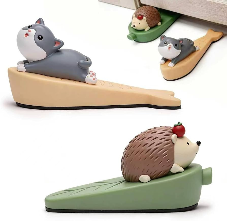 Cute Door Stoppers 2 Pack, Cat & Hedgehog Door Stops for Bottom of Door, Resin Decorative Door St... | Amazon (US)
