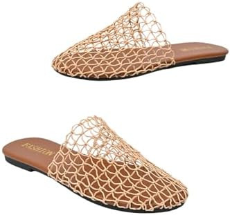 OYOANGLE Women's Fishnet Mesh Summer Flat Sandals See Through Hollow Out Slip On Slides | Amazon (US)