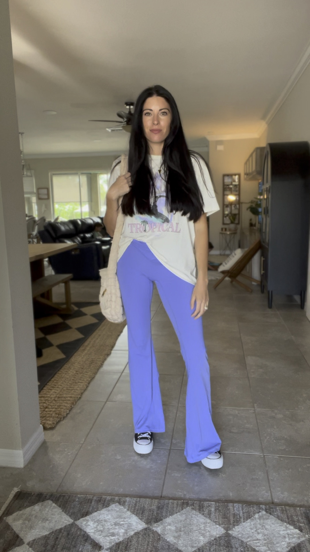 I prefer the Target men’s tees over the women’s all day! This is a men’s large. 🫶💫 these are the 34 inch leggings. I’m just under 5’8 and wearing platforms here. 

#LTKfindsunder100 #LTKstyletip #LTKfindsunder50