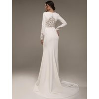 Maxi Wedding Dress With Train, Long Sleeves Lace Decorations, Semi-Transparent Back & Buttons, Luxurious | Etsy (US)