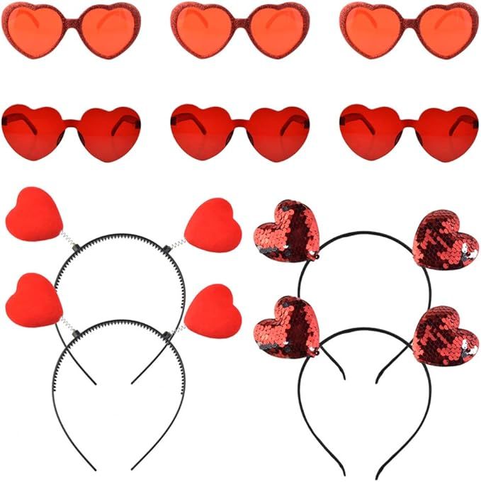obmwang 12 Pieces Valentines Heart Head Boppers Headbands and Heart Shape Sunglasses for Party Pr... | Amazon (US)