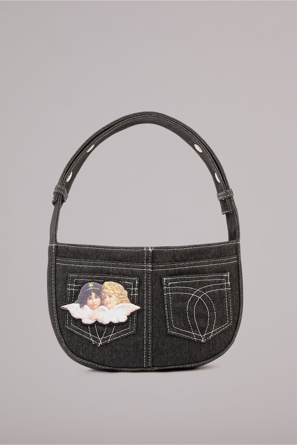 Angels Patch Denim Shoulder Bag Black | Fiorucci | Fiorucci