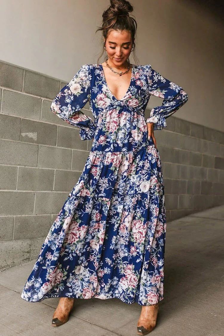 Floral Long Sleeve V Neck Maxi | Ophelia Maxi Dress | Mindy Mae's Market