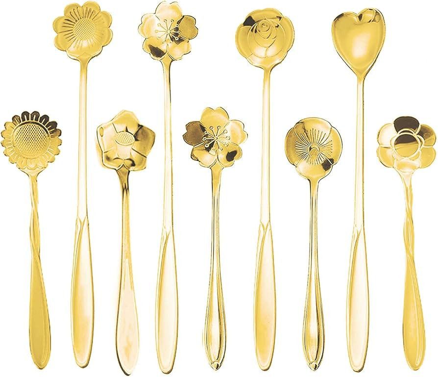 9 Pcs Flower Spoon Coffee Teaspoon Set, ESRISE Stainless Steel Tea Spoon essert Spoon, Cute Demit... | Amazon (US)