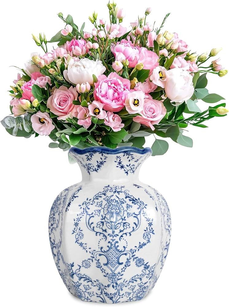 Chinoiserie Vase,6 inch Blue and White Vase,Vintage Ceramic Vases,Flower Vase for Centerpiece,Chi... | Amazon (US)
