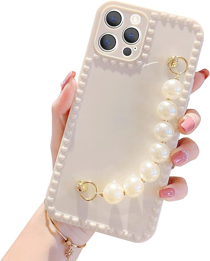 Compatible for iPhone 12 Pro Max Case(6.7 inch),Bling Luxury Fashion Pearl Glitter with Gold Edge... | Amazon (US)