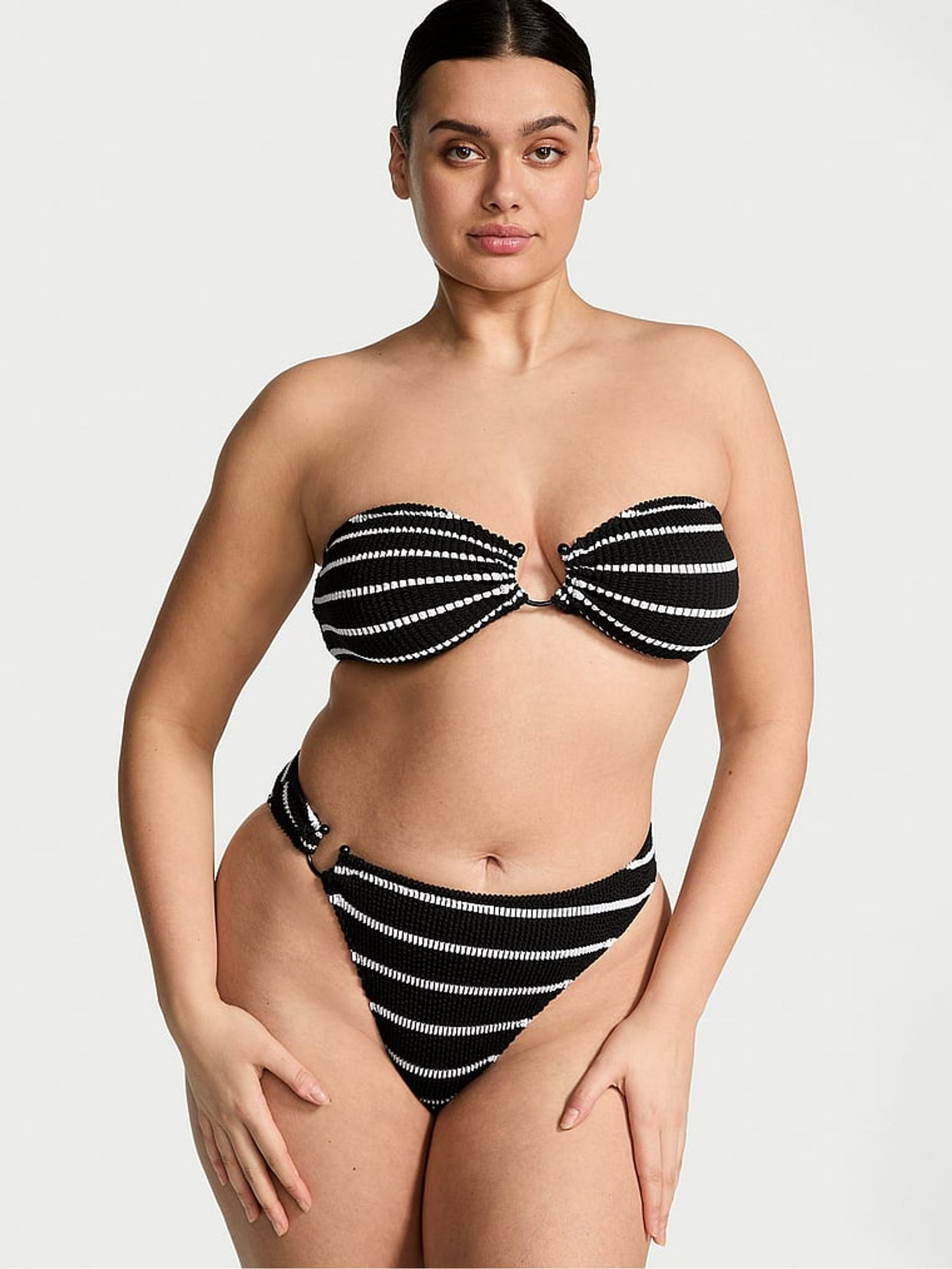 Black And White Stripe Strapless Crinkle U-Ring Bandeau Bikini Top | Victoria's Secret UK | Victoria's Secret UK