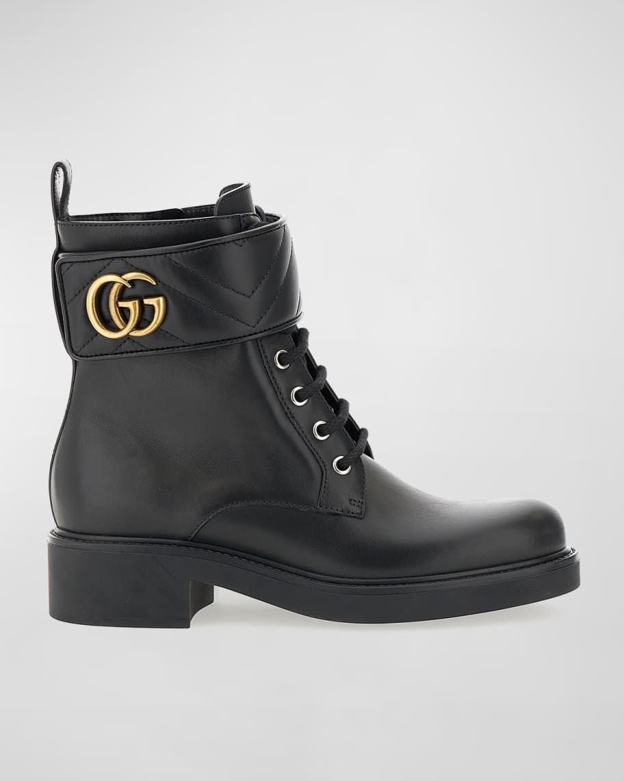 Gucci Marmont GG Leather Lace-Up Booties | Neiman Marcus
