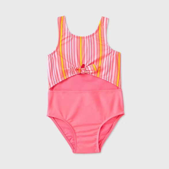 Toddler Girls' Striped Peek A Boo Tie-Front One Piece Swimsuit - Cat & Jack™ Pink | Target