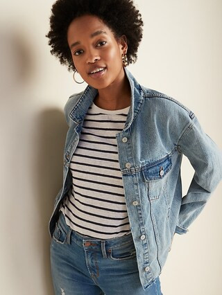 Distressed Raw-Hem Boyfriend Jean Jacket for Women | Old Navy (US)
