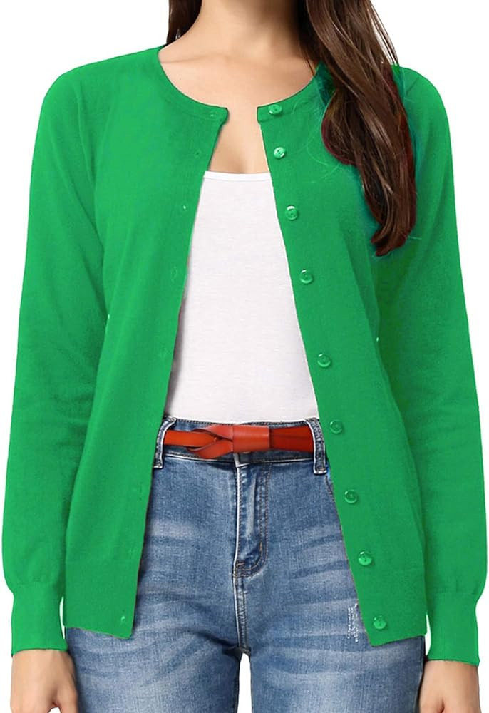 GRACE KARIN Women's Long Sleeve Button Down Crew Neck Classic Sweater Knit Cardigan | Amazon (US)