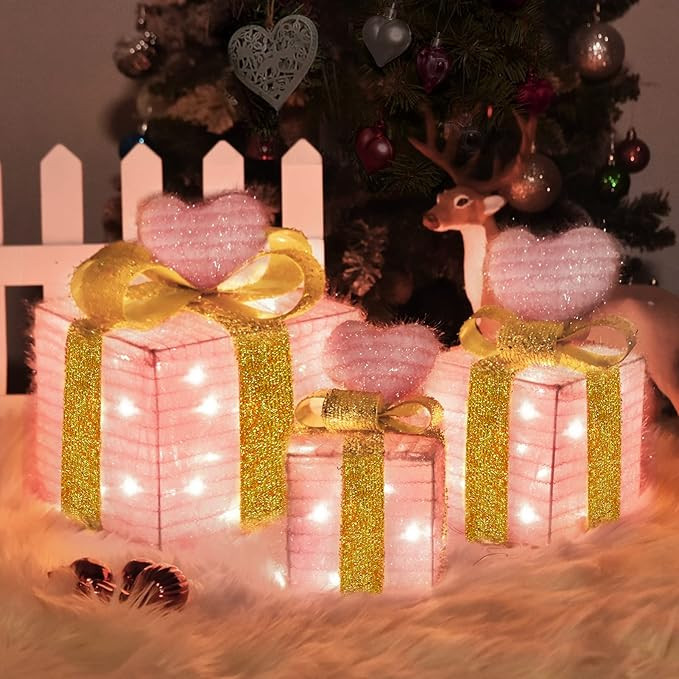 Wedding Decorations Light up Gift Boxes with Pink Heart, Light up Xmas Boxes with Battery Operate... | Amazon (US)