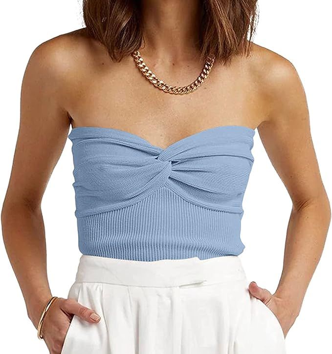 EFAN Womens Tube Tops Summer Sweater Twist Knot Front Knit Bandeau Strapless Ribbed Sleeveless Y2... | Amazon (US)