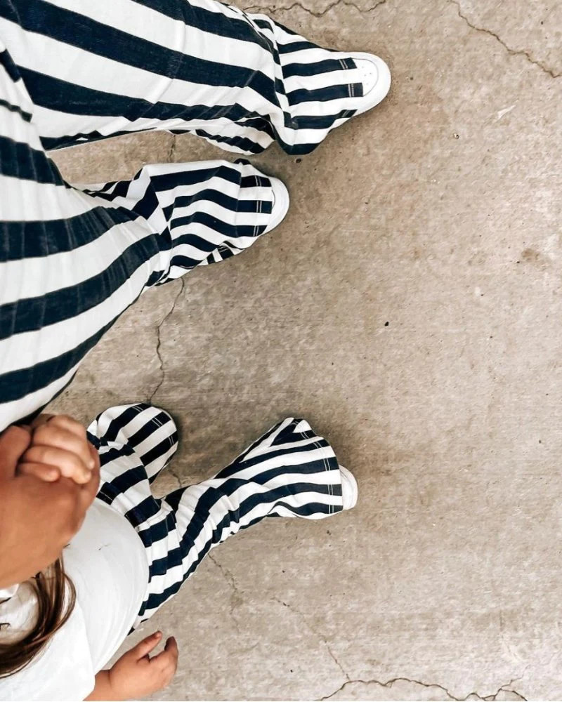 Landry Boho Denim Bell Bottoms - Navy & White Stripe | Bailey's Blossoms