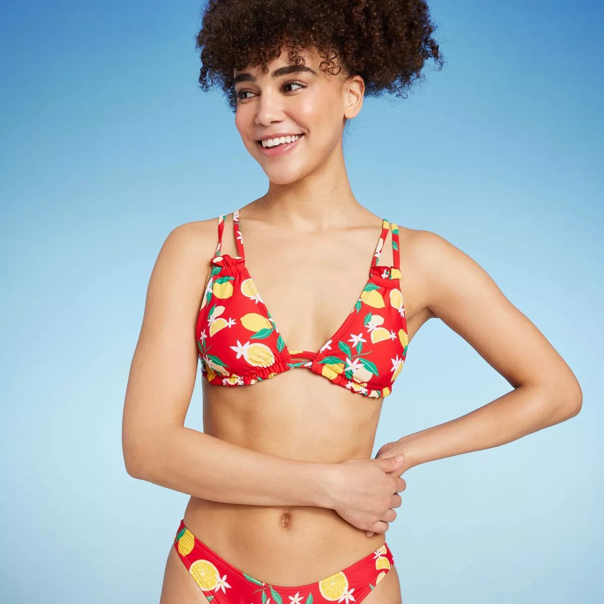 Women's Strappy Triangle Bikini Top - Wild Fable™ Red Lemon Print | Target