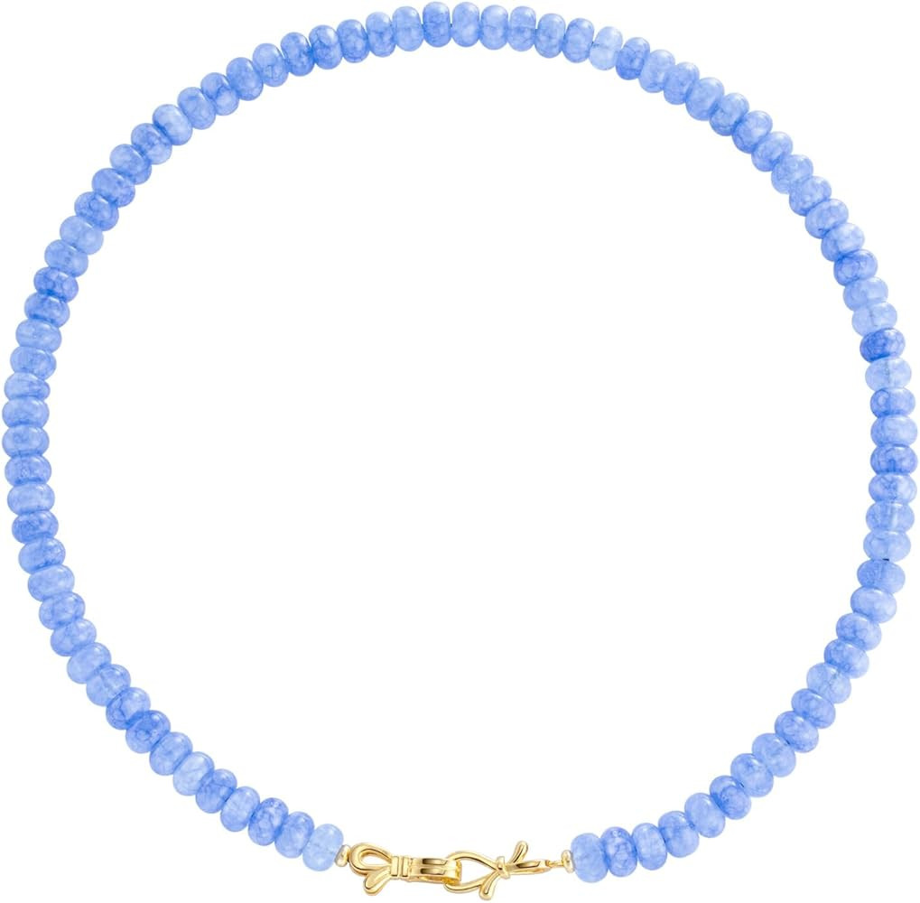 Rainbow Colorful Gemstone Beaded Choker Necklace for Women 14K Gold Bow Birthstone Beads Chokers ... | Amazon (US)