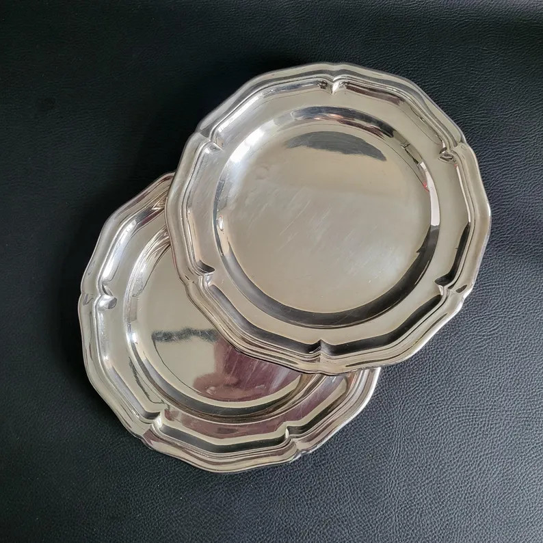 Gallia Christofle paire of round dishes or paire of scribed plates silver plated vintage Made in ... | Etsy (US)