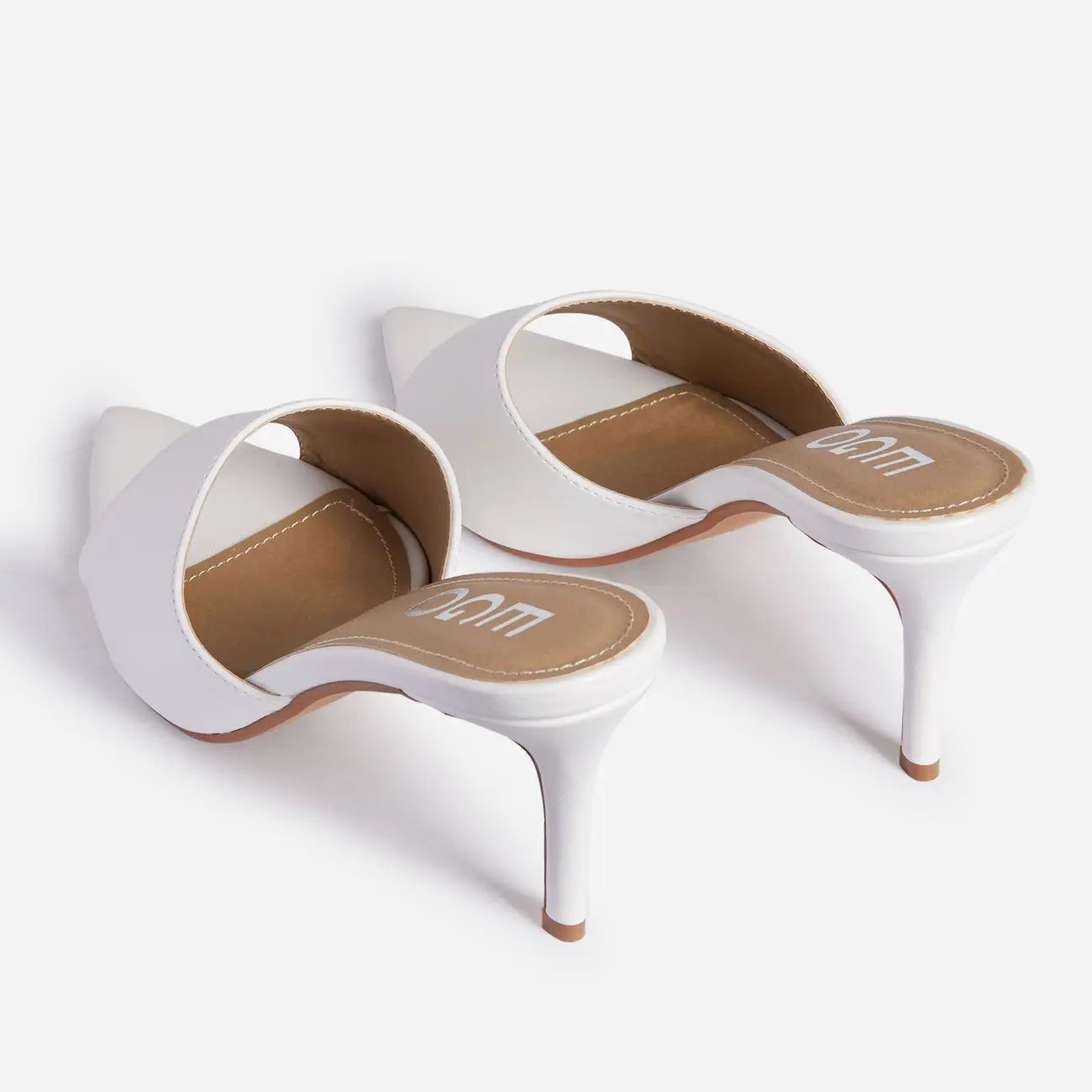 Maelle Pointed Peep Toe Kitten Heel Mule In White Faux Leather | EGO Shoes (US & Canada)