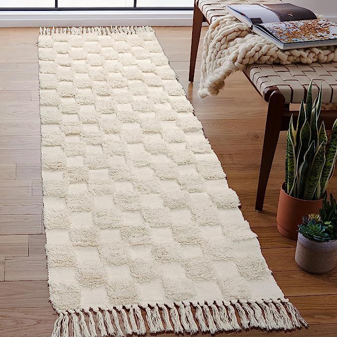 Lanffia Boho Runner Rug 2x6, Beige Hallway Rug Runner Washable Checkerboard Tufted Rug with Tasse... | Amazon (US)