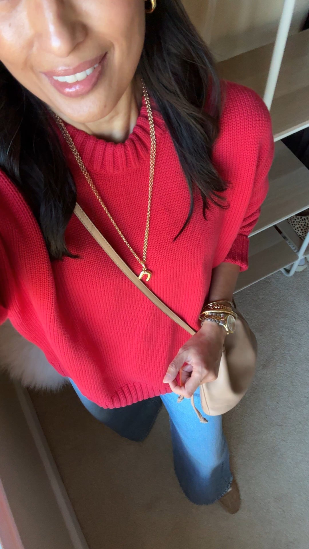 Casual holiday outfit. 

Holiday red, but make it casual. 
I love this classic red which is universally flattering. 
This is the perfect oversized 100% cotton sweater. I stayed true to size  It is available in multiple colors. 
I have had past seasons of their all cotton sweaters and still wear them. They wash and wear well. 
I plan on wearing this sweater mostly with jeans, but you could easily dress it up with black bottoms. 
Here I am wearing sweatpant jeans. 
Keeping the look casual with sneakers; would wear heeled booties for dress up. 
Gold jewelry looks great with this red. 


#LTKSaleAlert #LTKHoliday #LTKOver40