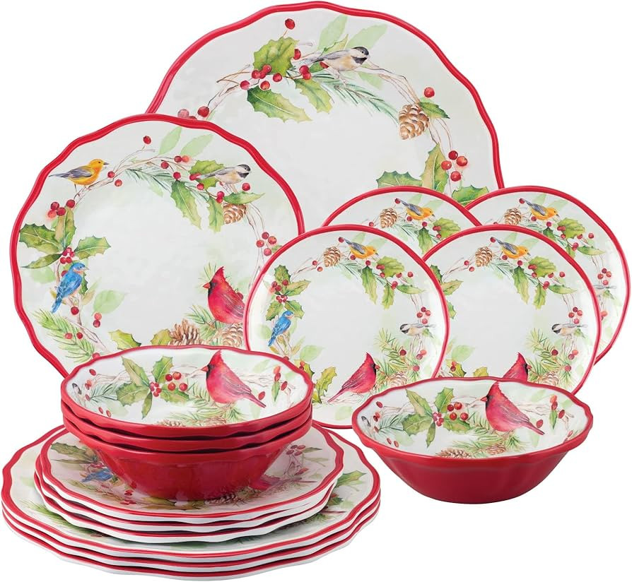 UPware 16-Piece Melamine Dinnerware Set, Includes Dinner Plates, Salad Plates, Dessert Plates, Bo... | Amazon (US)