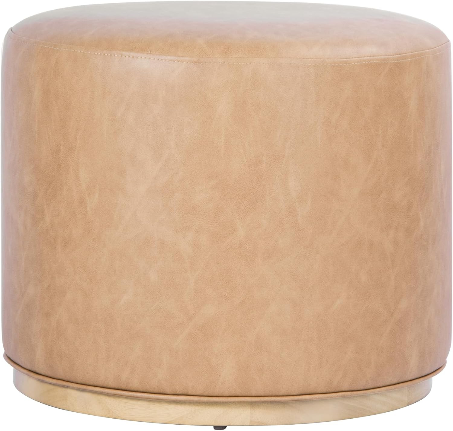 Spatial Order 22" Round Ottoman with Wooden Base - Sand Faux Leather | Amazon (US)