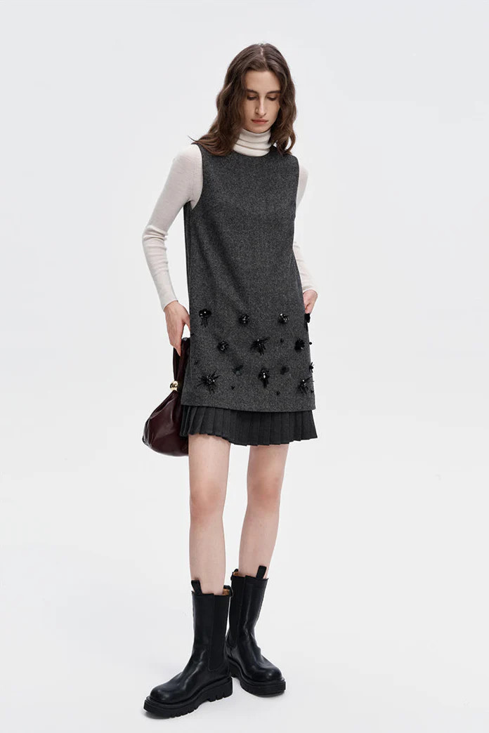 SELFWHO Grey Wool Blend Tank Dress | SELFWHO